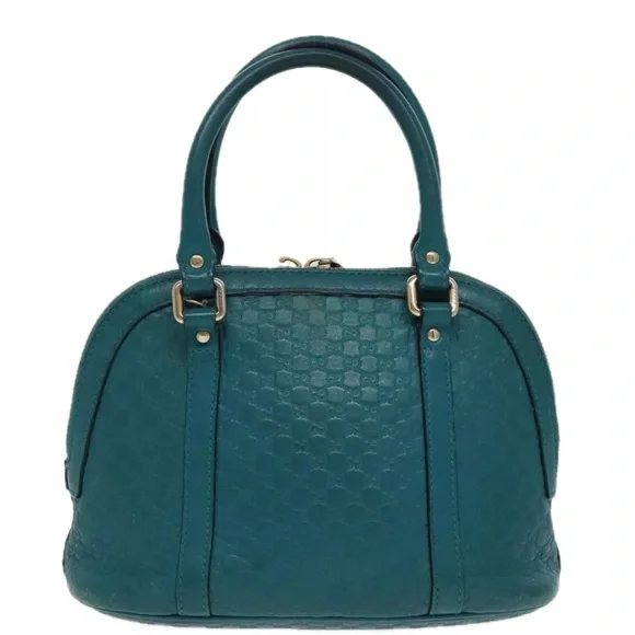 Authentic GUCCI Micro GG Canvas Hand Bag Leather 2way Turquoise Blue with strap - Picture 3 of 17